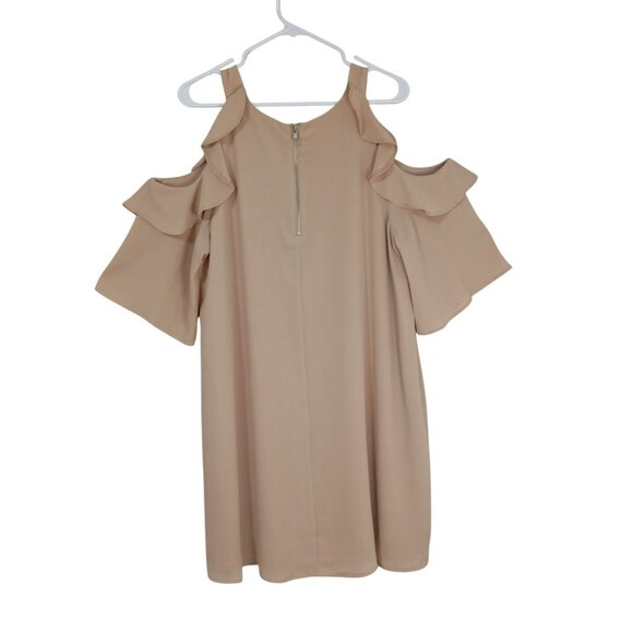 Umgee USA Cold Shoulder Ruffle Sleeve Beige Tunic Dress Size L Womens. - Picture 7 of 10